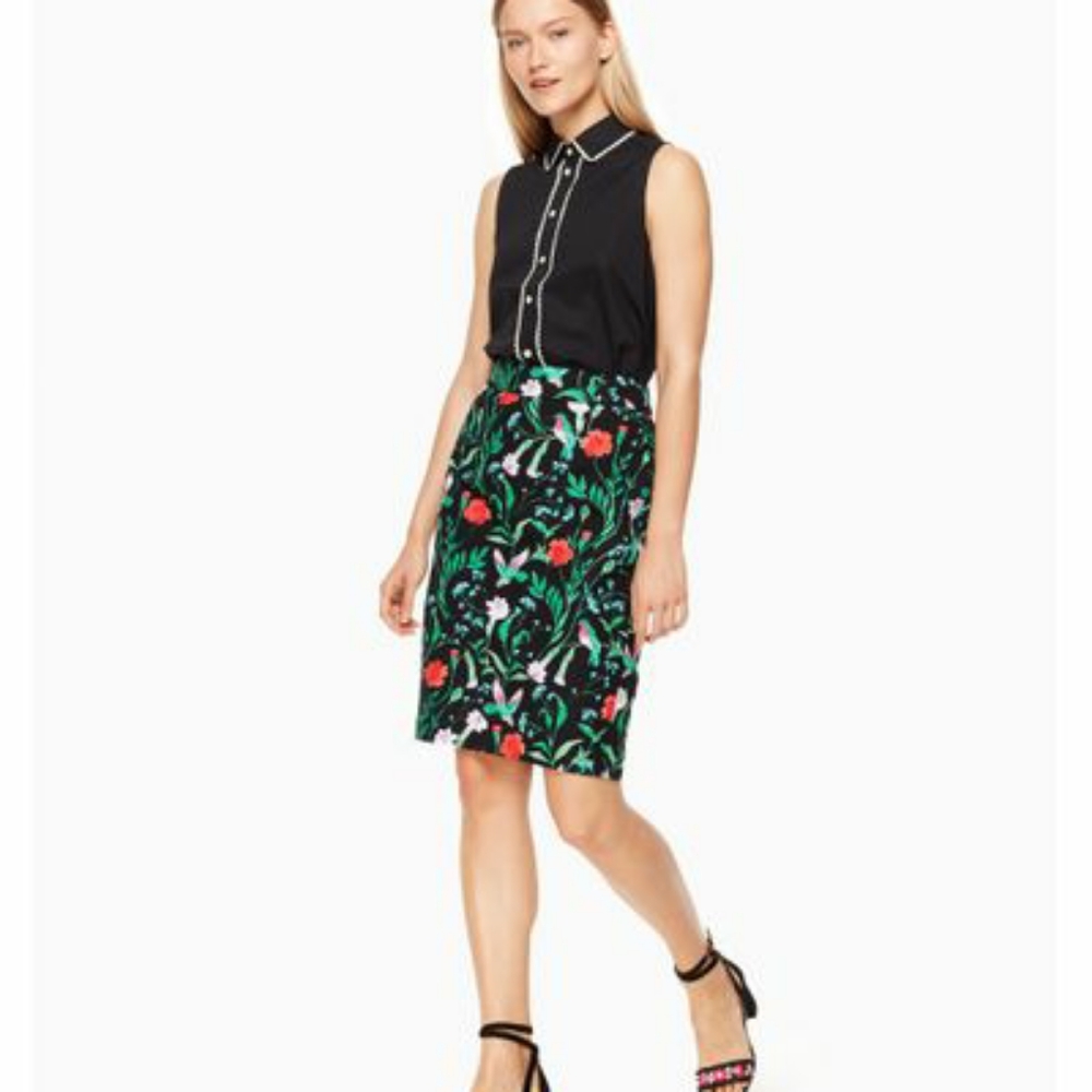 Kate Spade Black Jardin Tile Jacquard pencil skirt